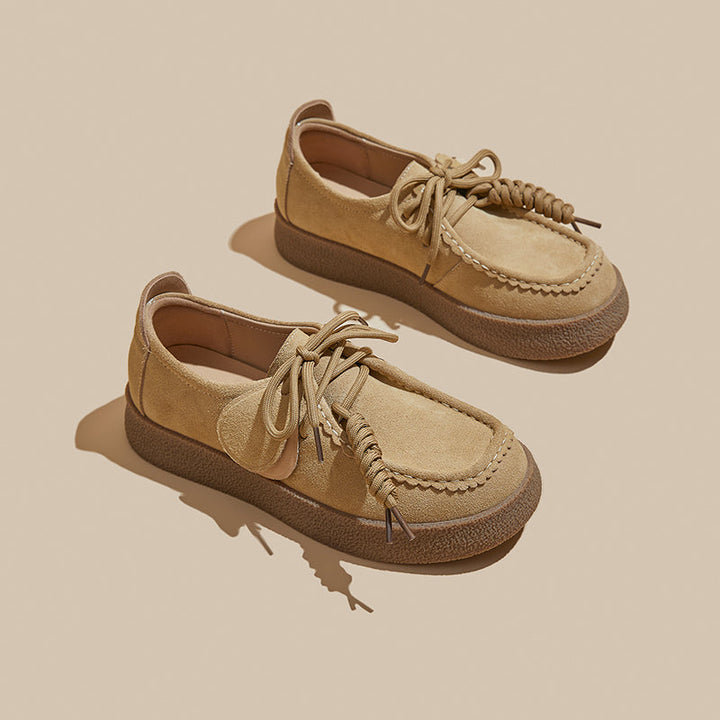 Women’s Retro Suede Lace-Up Platform Flats – Casual Everyday Shoes