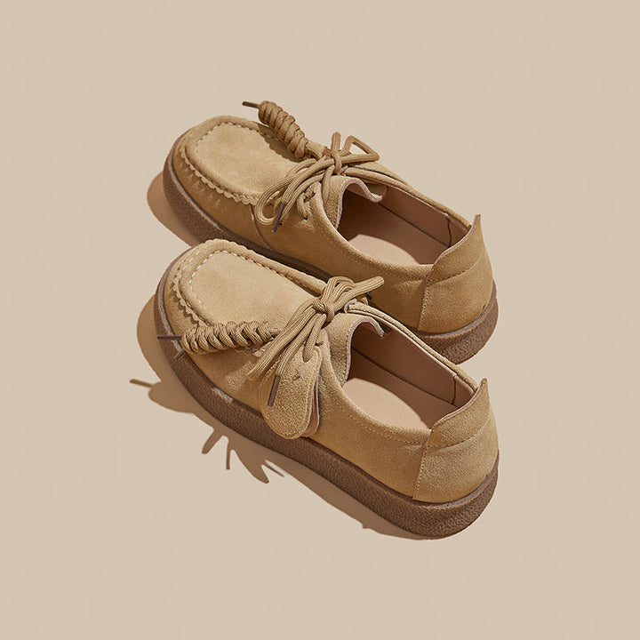 Women’s Retro Suede Lace-Up Platform Flats – Casual Everyday Shoes