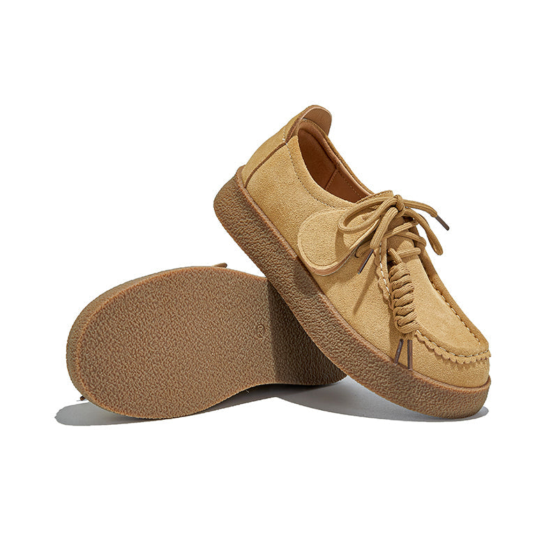 Women’s Retro Suede Lace-Up Platform Flats – Casual Everyday Shoes