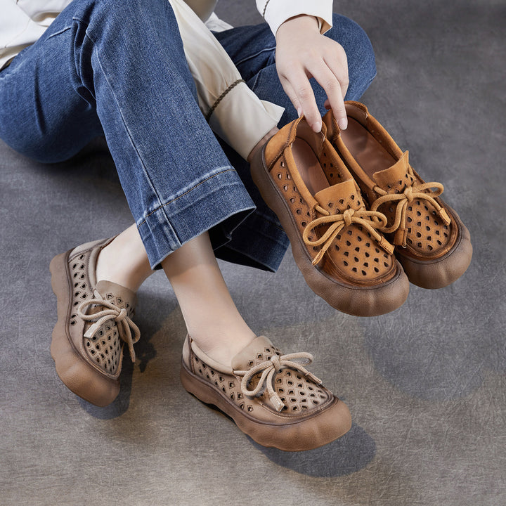 Women's Leather Slip-on Flats — Summer Cutout Style