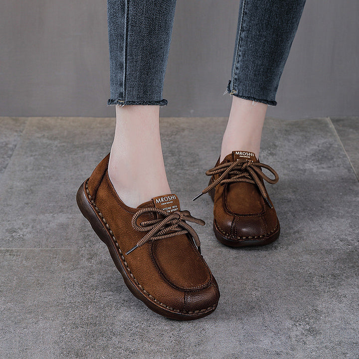 Women's Retro Casual Leather Flats — Comfortable Everyday Walking Shoes