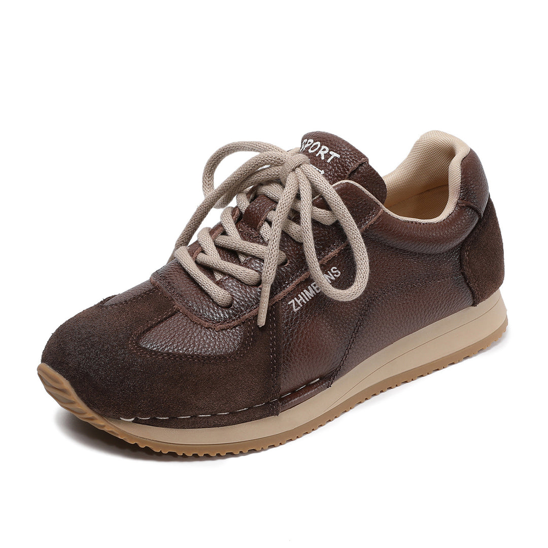 Women's Leather Sneakers Patchwork Retro Tennis Shoes — Casual Style
