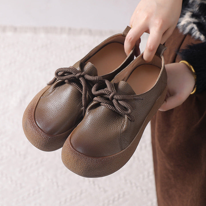 Women's Retro Outdoor Style Leather Sneakers - Breathable Microfiber Lined Walking Shoes