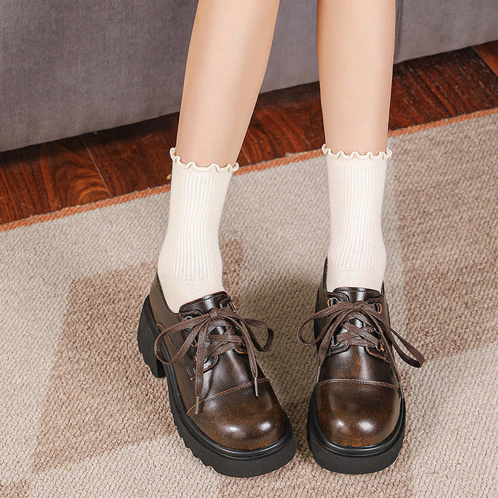 Women's Retro Chunky Oxford Shoes – Lace-Up Round Toe Preppy Flats