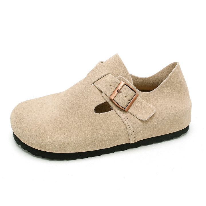 Women's Suede Leather Birkenstock Clogs - Round Toe Adjustable Buckle Strap Slip-On Loafers