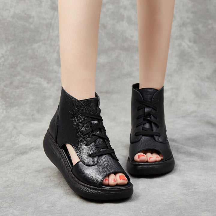 Womens Summer Lace-up Fish Toe Platform Sandals