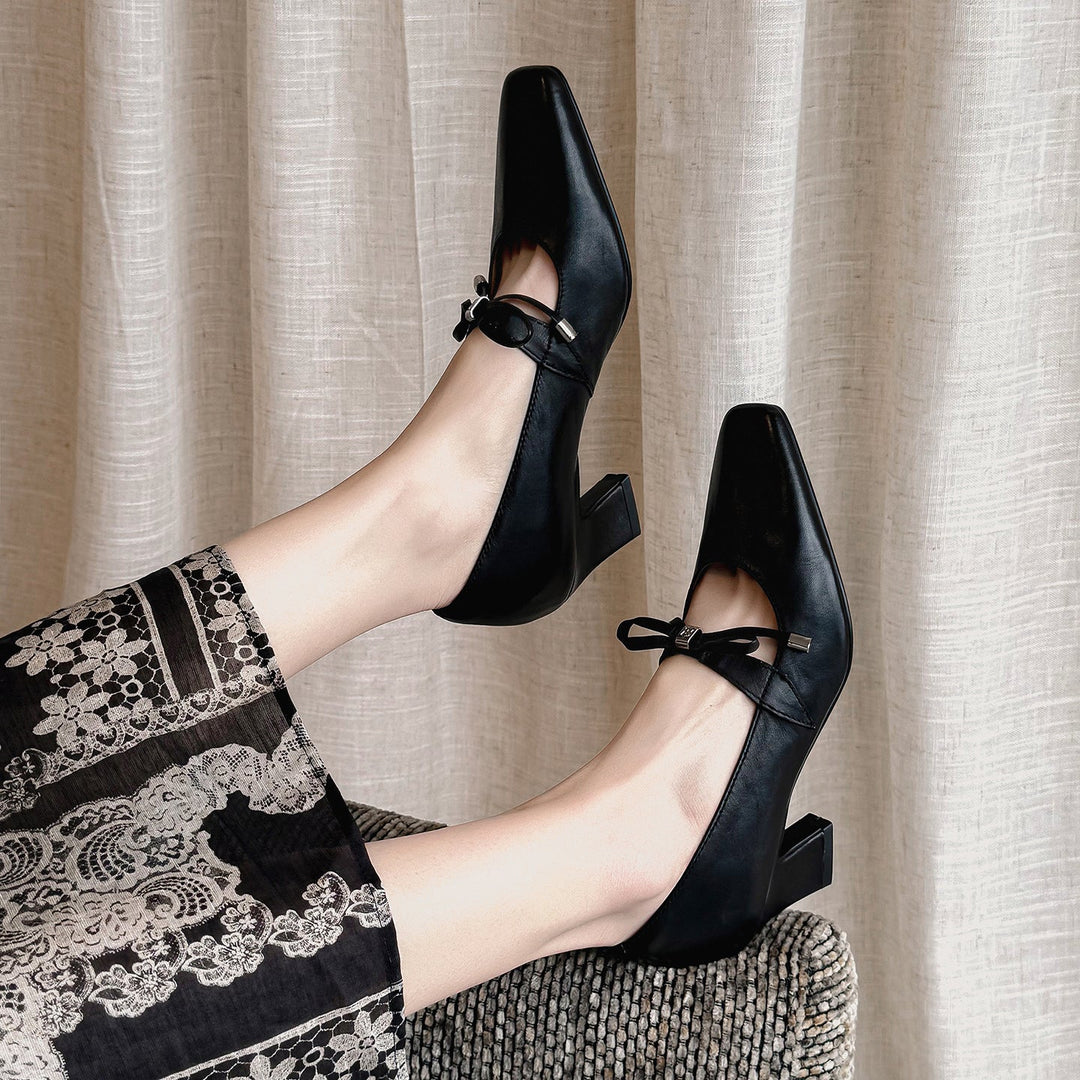 Women's Urban Executive Style Square Toe Bow High Heels Elegant Pumps