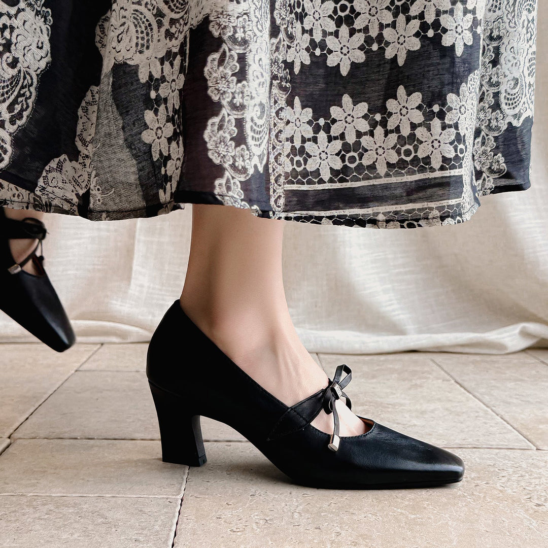 Women's Urban Executive Style Square Toe Bow High Heels Elegant Pumps