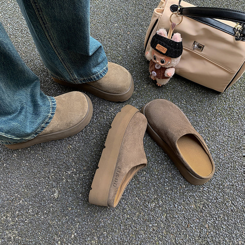 Round Toe Flat Mules – Women’s Cow Suede Comfortable Shoes