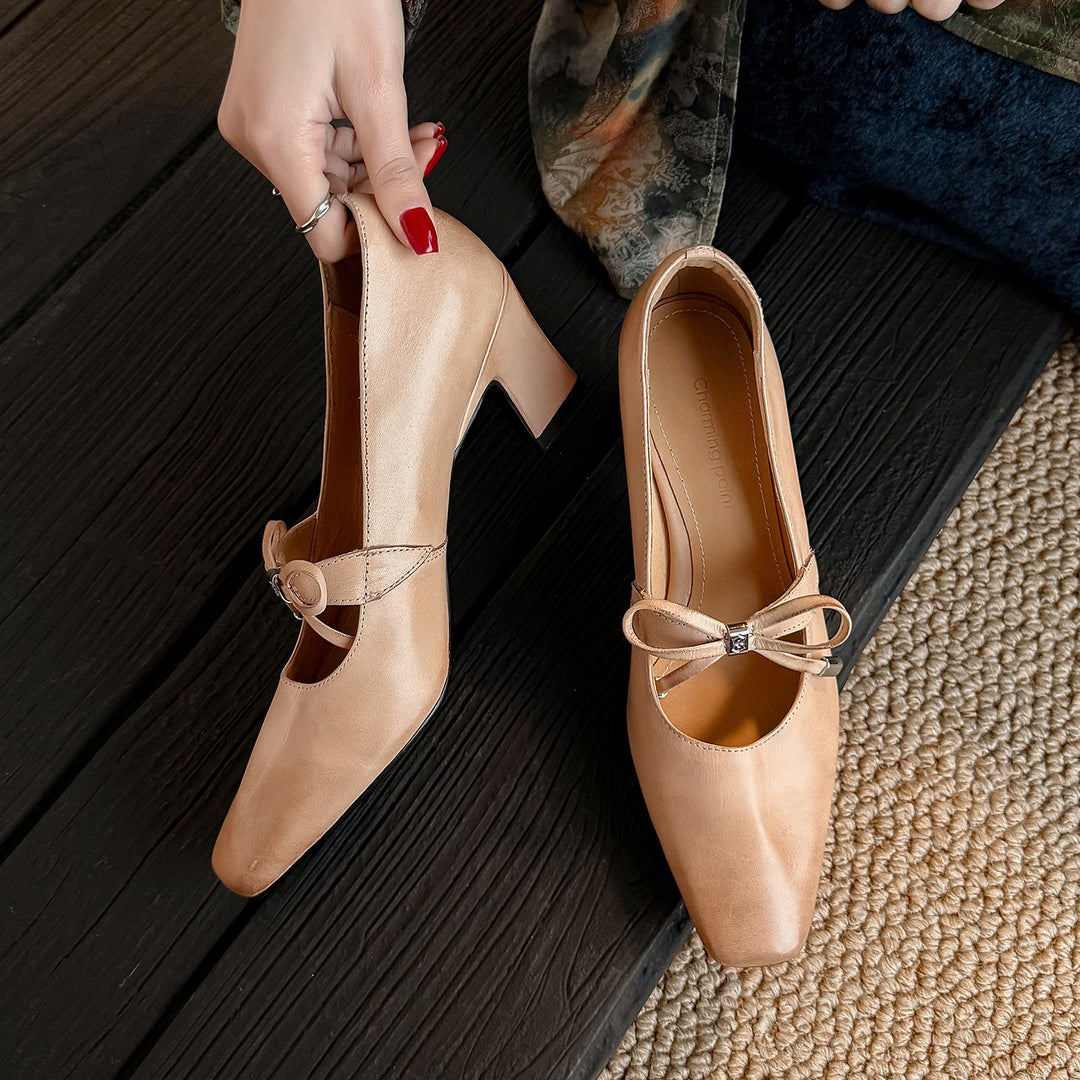 Women's Urban Executive Style Square Toe Bow High Heels Elegant Pumps