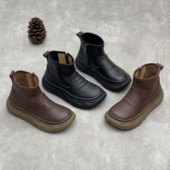 Women's Leather Zipper Ankle Boots – Casual Everyday Style