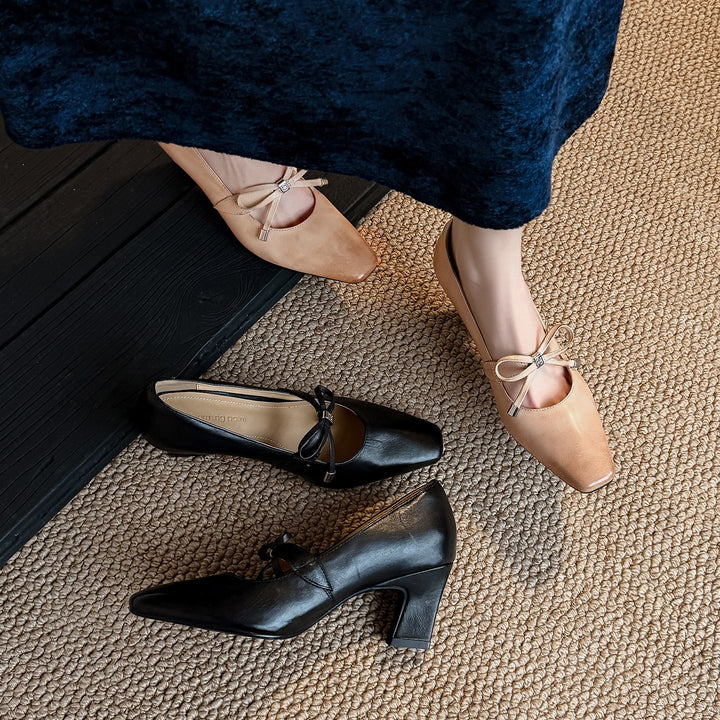 Women's Urban Executive Style Square Toe Bow High Heels Elegant Pumps