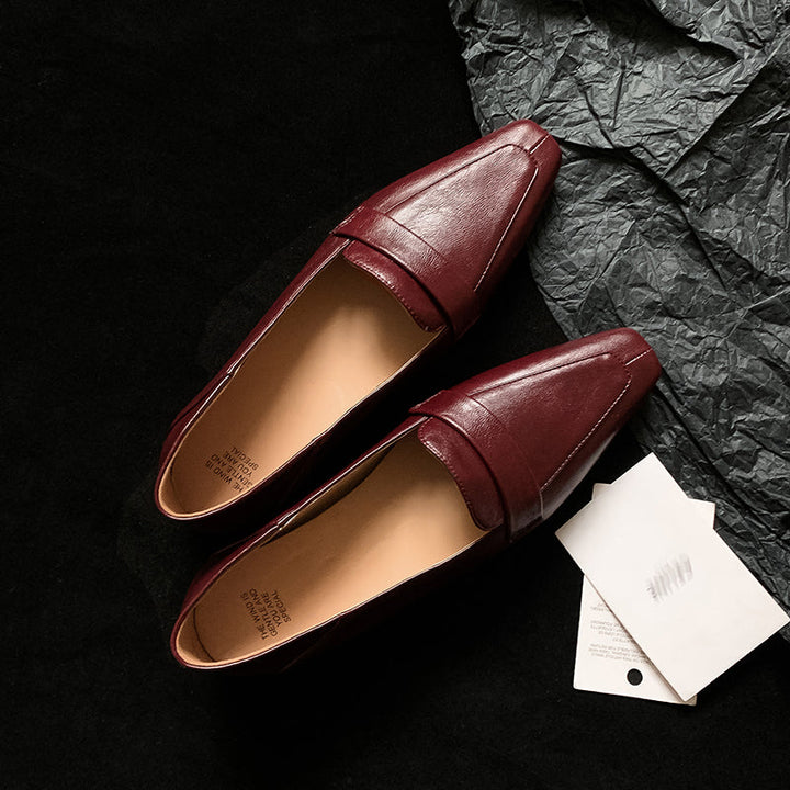 Women Genuine Leather Pointed Toe Retro Slip On Flat Comfortable Loafers