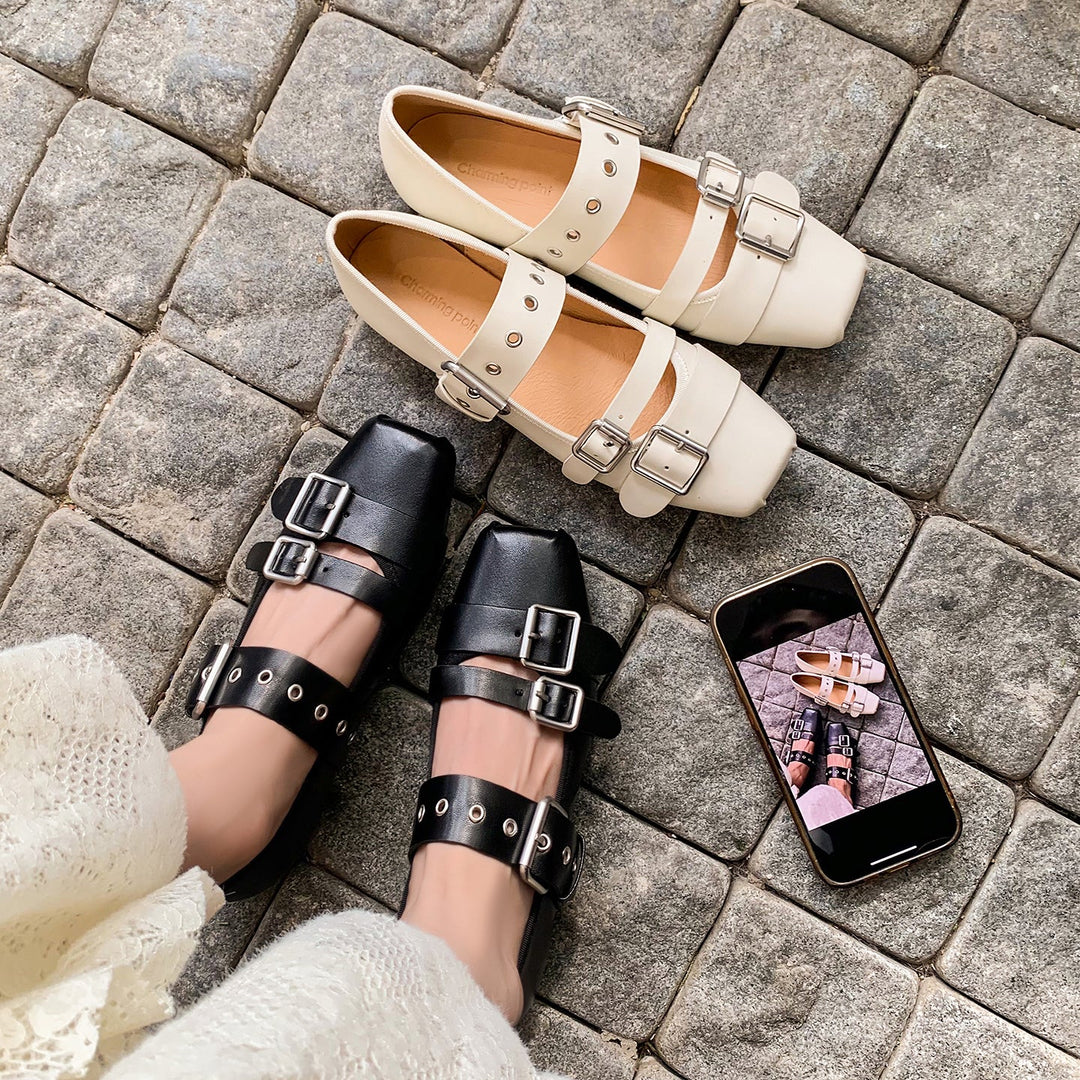 Women’s Leather Mary Jane Flats – Artistic Hippie Style Leather Shoes