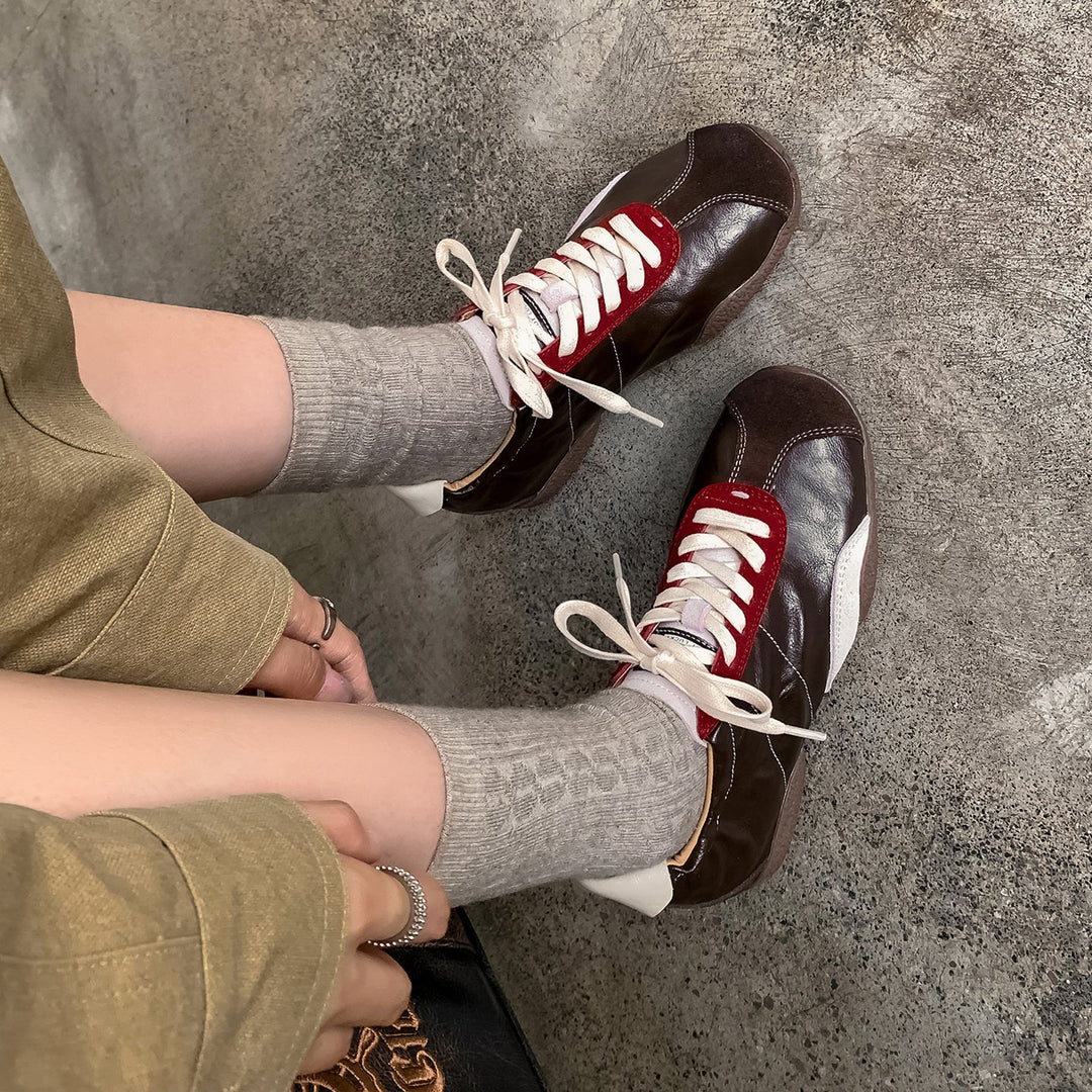 Women's Hidden Wedge Suede Sheepskin Sneakers Lace Up Height Increasing Casual Shoes