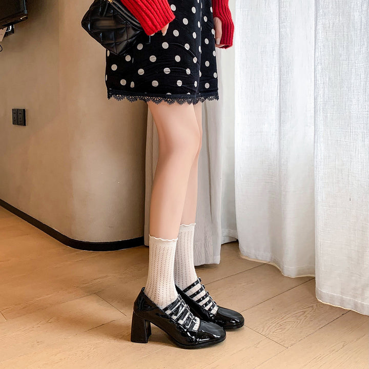 Women's Multi-Strap Mary Jane Heels - Patent Leather Pumps with Comfortable Block Heel