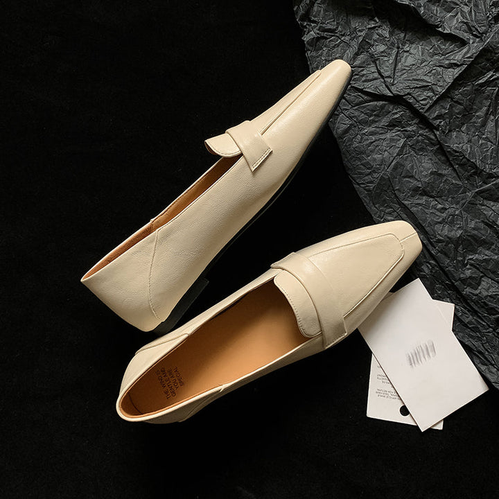 Women Genuine Leather Pointed Toe Retro Slip On Flat Comfortable Loafers