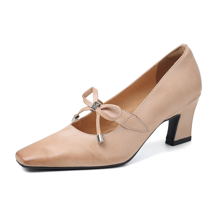 Women's Urban Executive Style Square Toe Bow High Heels Elegant Pumps