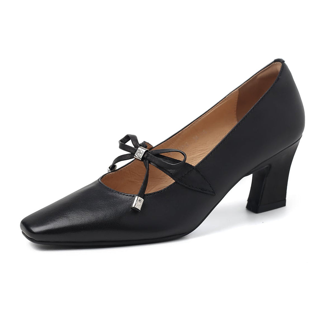 Women's Urban Executive Style Square Toe Bow High Heels Elegant Pumps