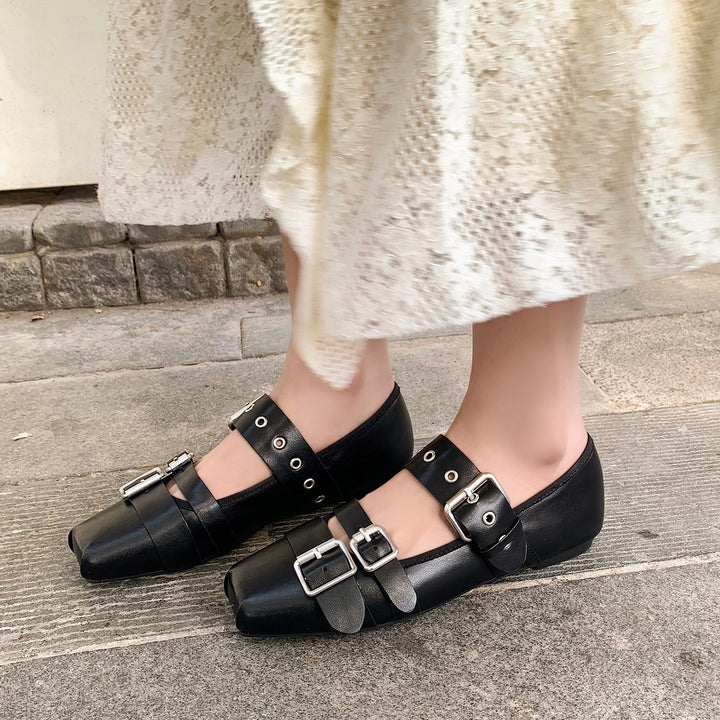 Women’s Leather Mary Jane Flats – Artistic Hippie Style Leather Shoes