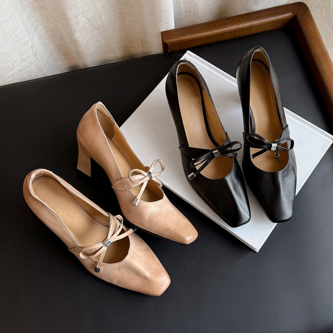 Women's Urban Executive Style Square Toe Bow High Heels Elegant Pumps