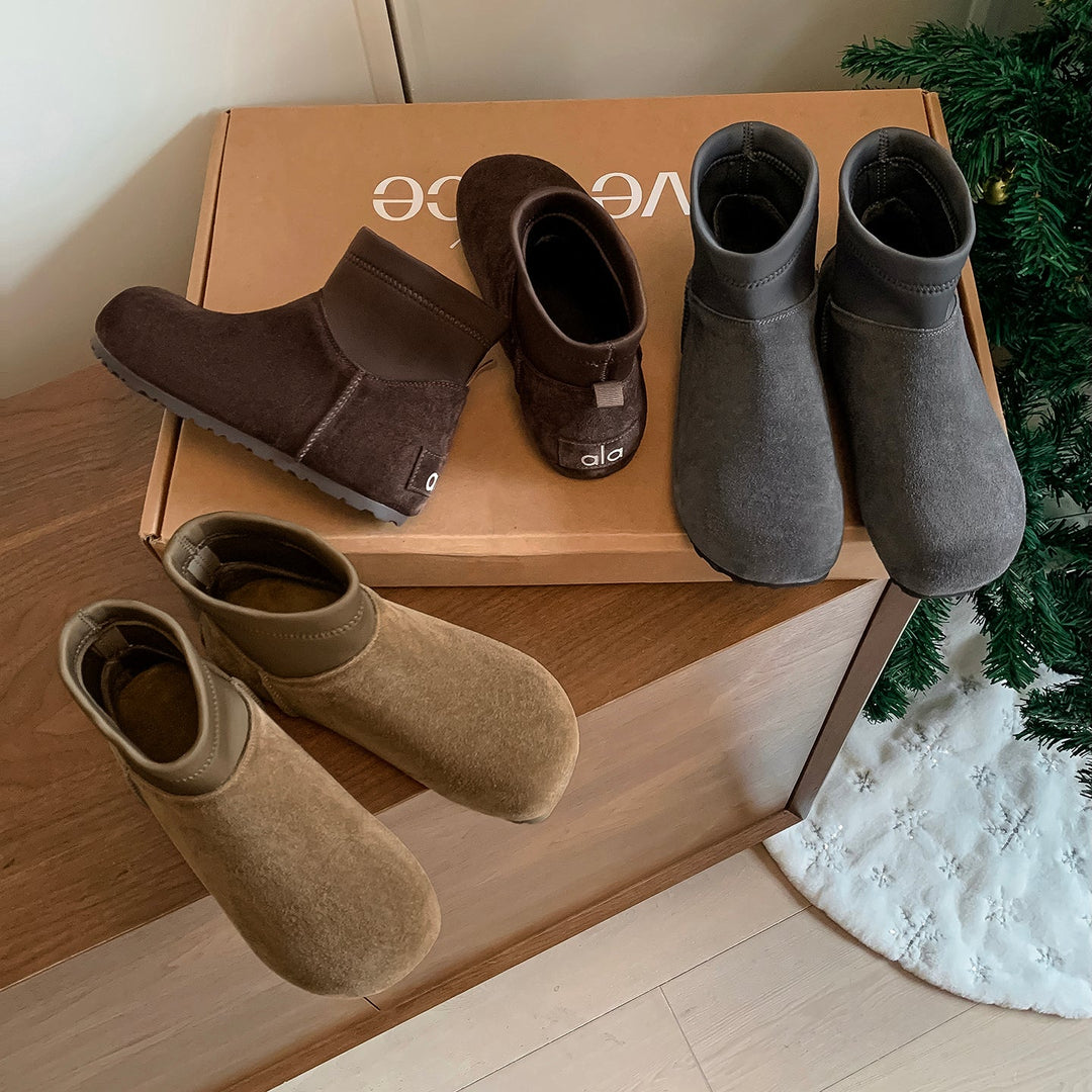 Women’s Cow Suede Ankle Boots – Casual Flat Comfortable Style