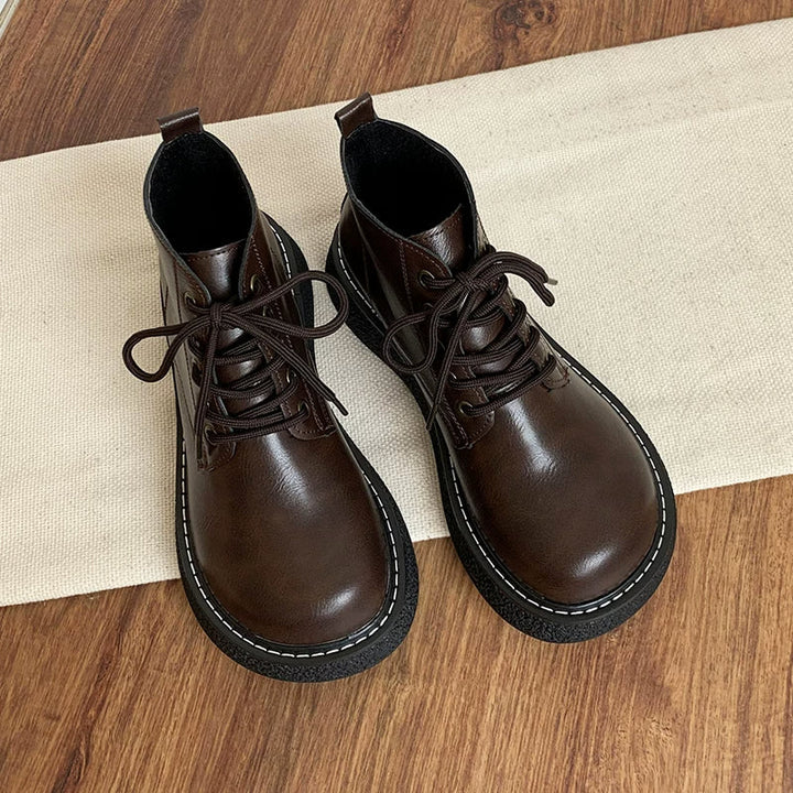 Women's Ankle Boots Lace Up Platform Work Booties Low Heel
