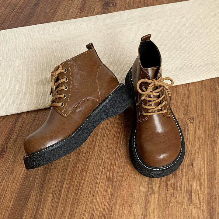 Women's Ankle Boots Lace Up Platform Work Booties Low Heel