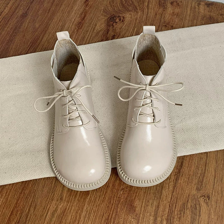 Women's Vegan Leather Ankle Boots Lace Up Casual Low Heel Booties Comfortable Walking Shoes