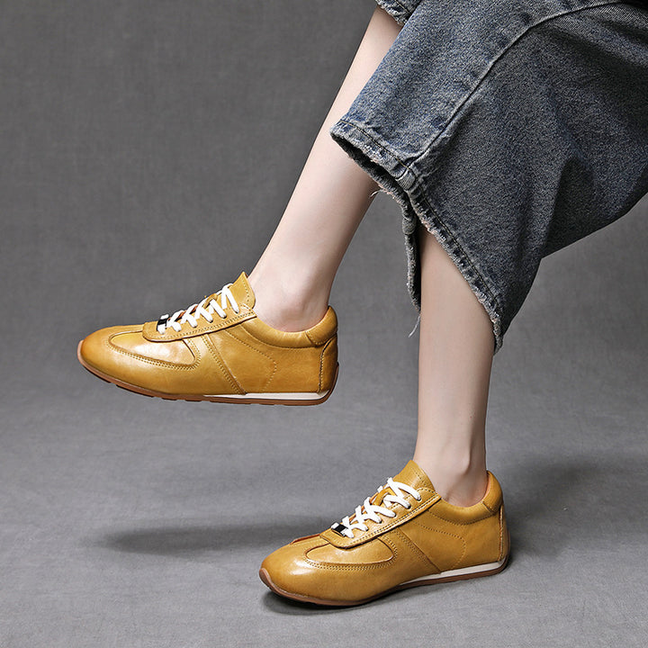 Women's Horsehide German Army Trainer Sneakers Retro Flat Casual Shoes