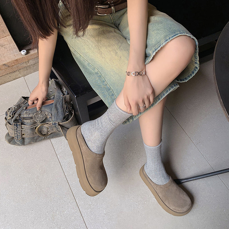 Round Toe Flat Mules – Women’s Cow Suede Comfortable Shoes