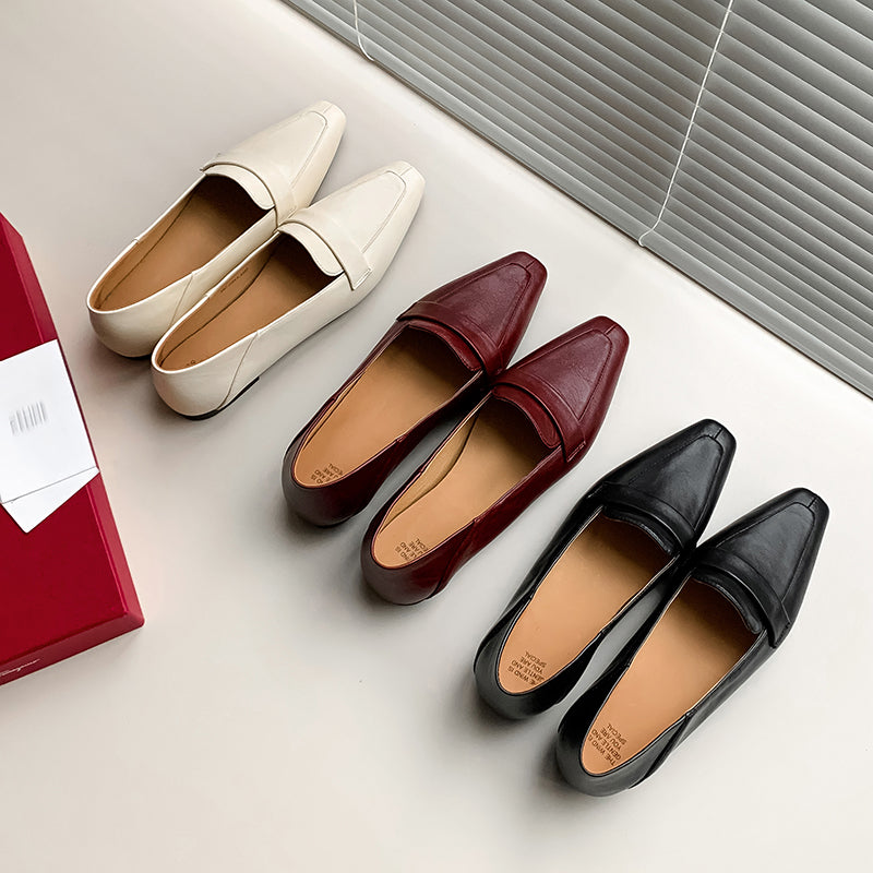 Women Genuine Leather Pointed Toe Retro Slip On Flat Comfortable Loafers