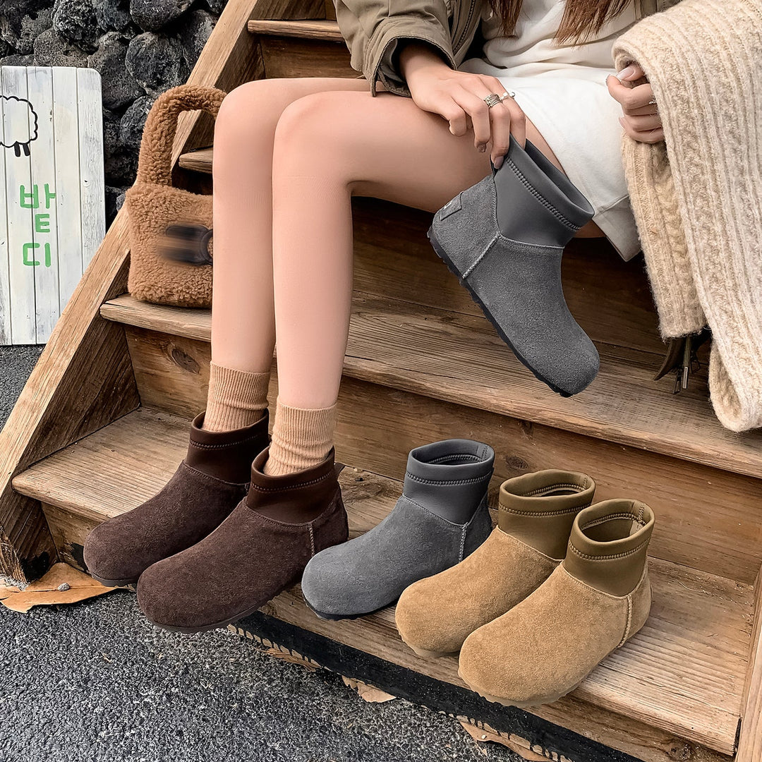 Women’s Cow Suede Ankle Boots – Casual Flat Comfortable Style