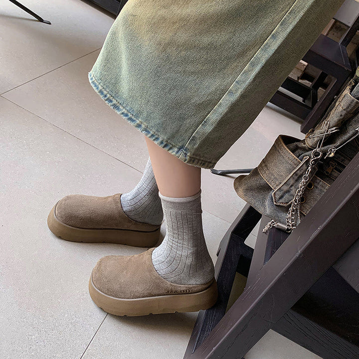 Round Toe Flat Mules – Women’s Cow Suede Comfortable Shoes