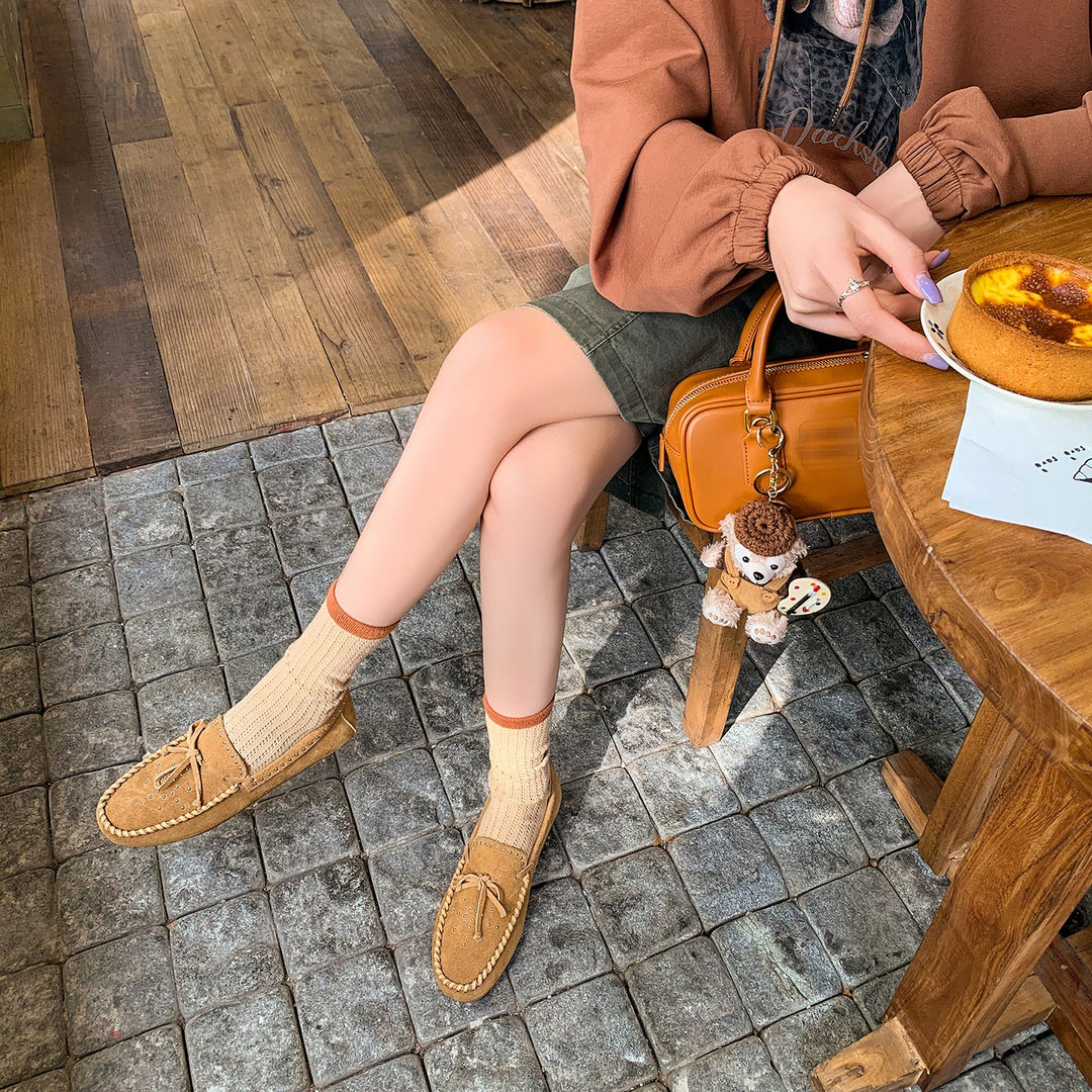 Women's Suede Moccasins - Hand-stitched Studded Loafers with Cowhide Insole