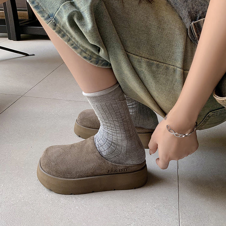 Round Toe Flat Mules – Women’s Cow Suede Comfortable Shoes