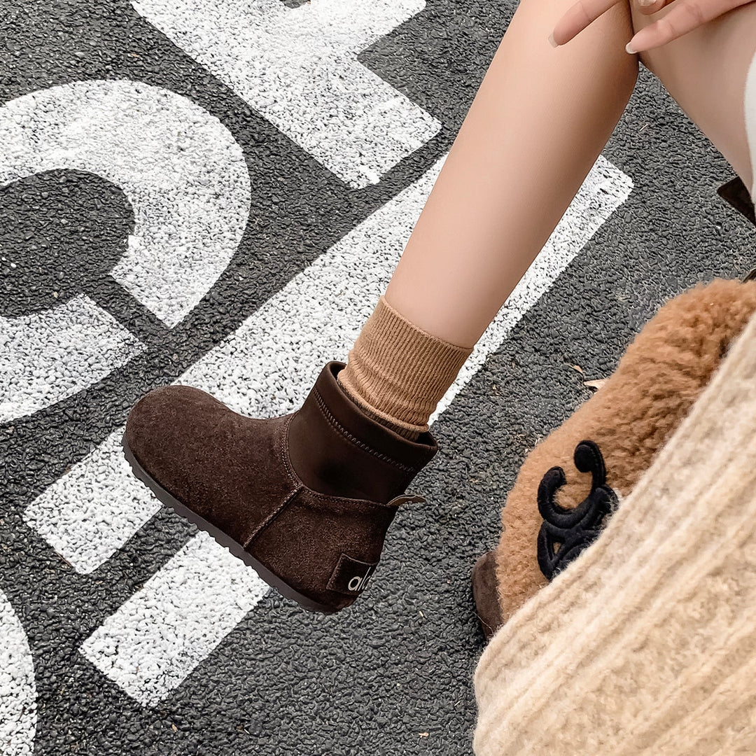 Women’s Cow Suede Ankle Boots – Casual Flat Comfortable Style