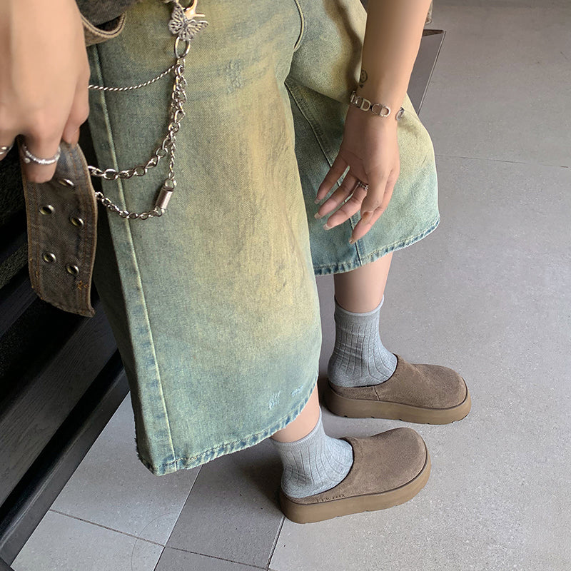 Round Toe Flat Mules – Women’s Cow Suede Comfortable Shoes