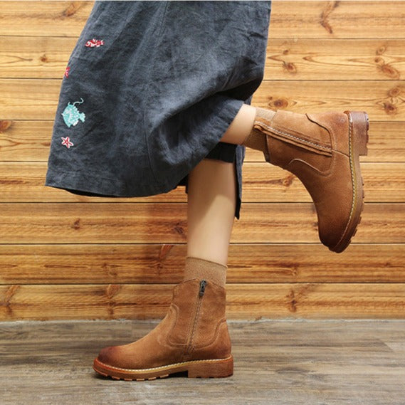 Handmade Leather Casual Zipper Ankle Boots