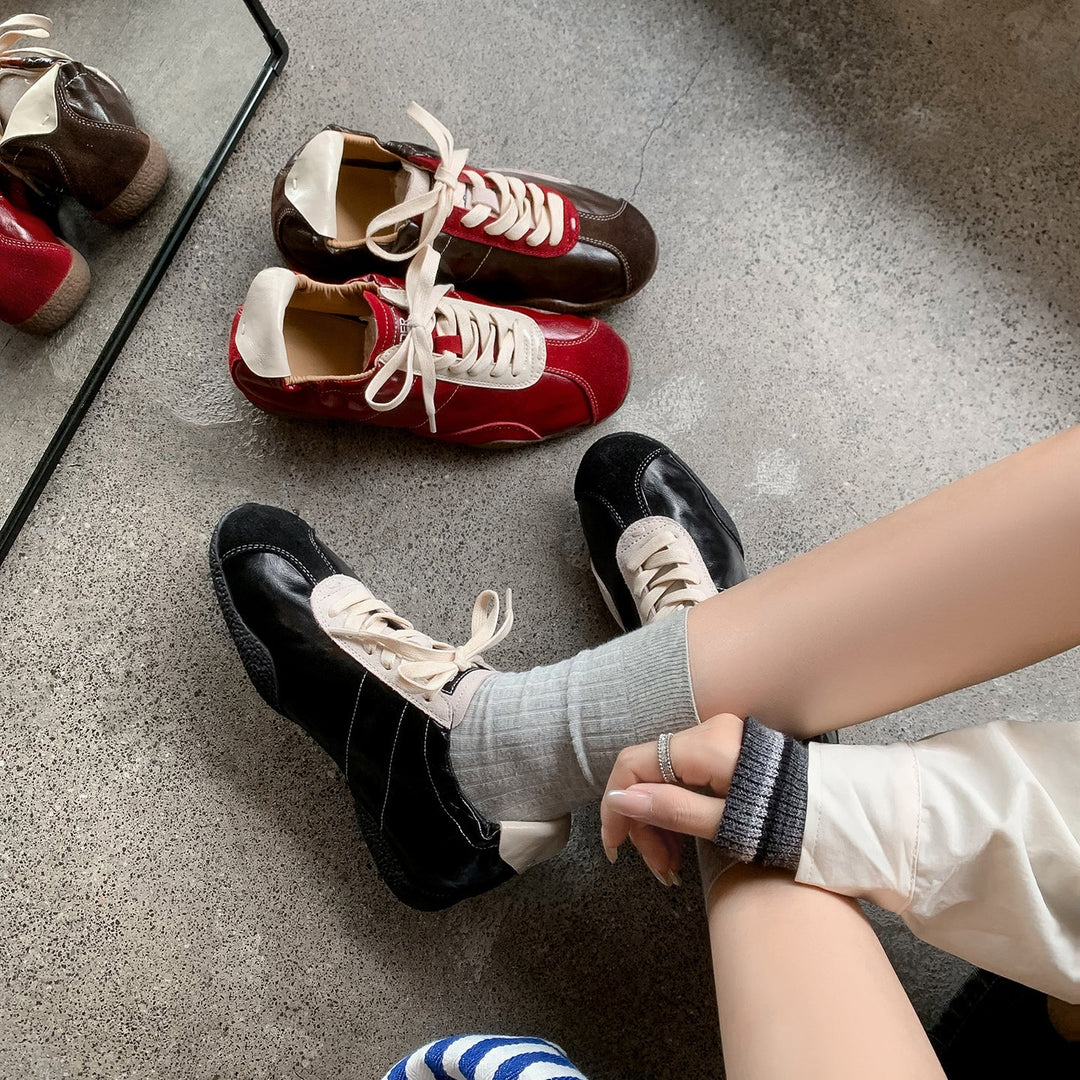 Women's Hidden Wedge Suede Sheepskin Sneakers Lace Up Height Increasing Casual Shoes