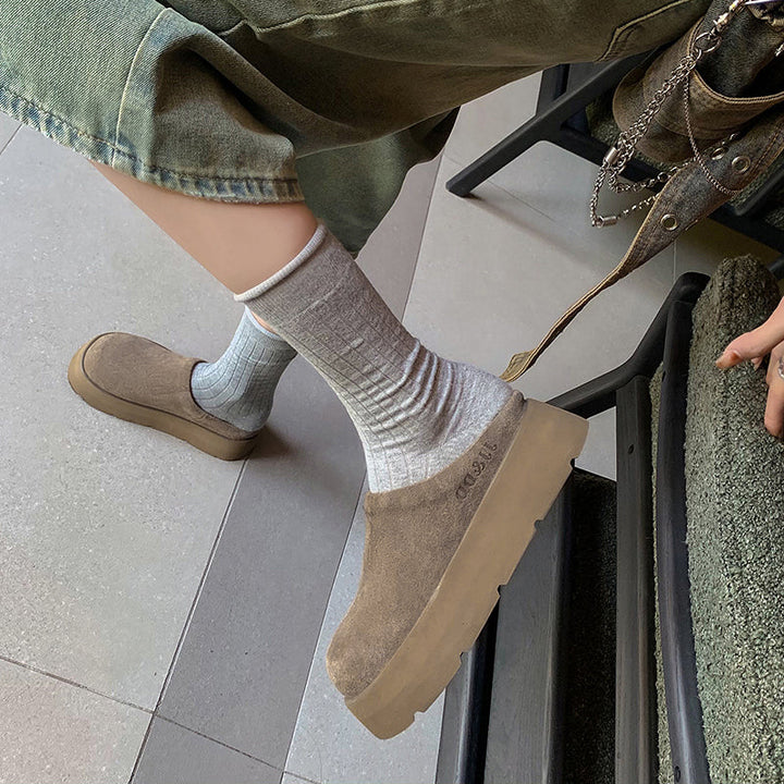 Round Toe Flat Mules – Women’s Cow Suede Comfortable Shoes