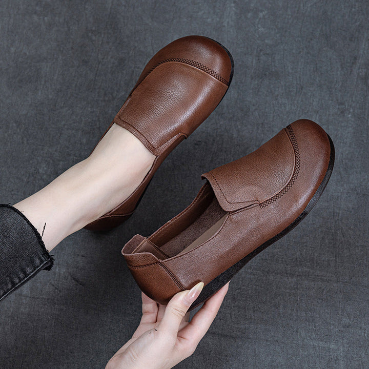 Women's Leather Slip-On Flats – Comfortable Casual Everyday Shoes