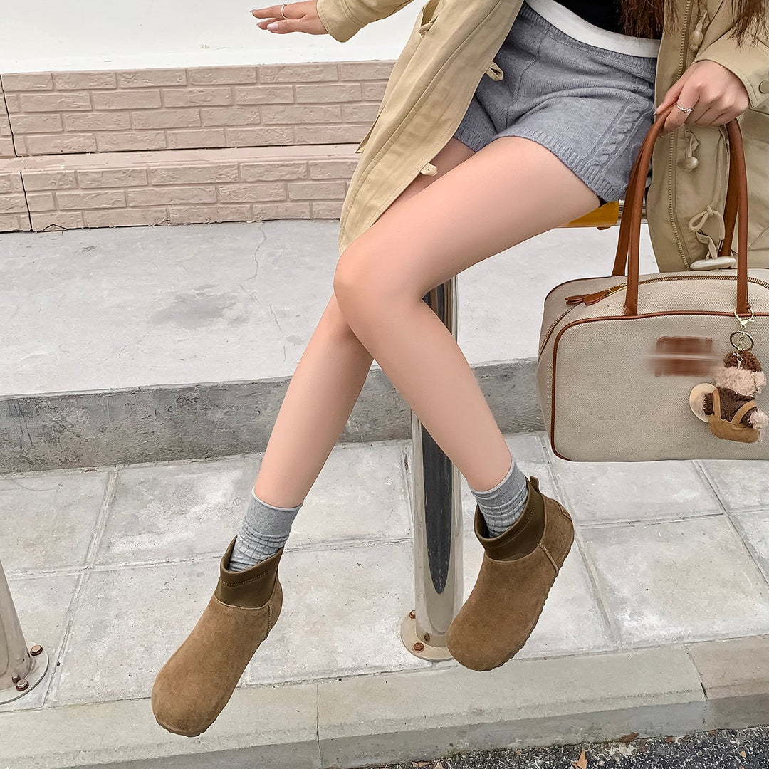 Women’s Cow Suede Ankle Boots – Casual Flat Comfortable Style