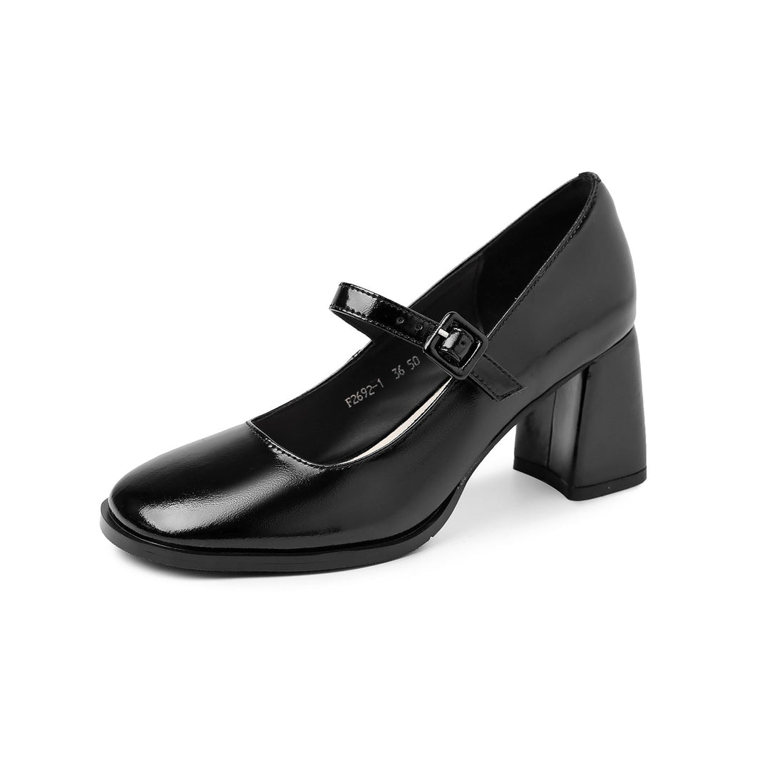 French Vintage Block Heel Mary Janes - Elegant Round Toe Leather Pumps for Office & Daily Wear