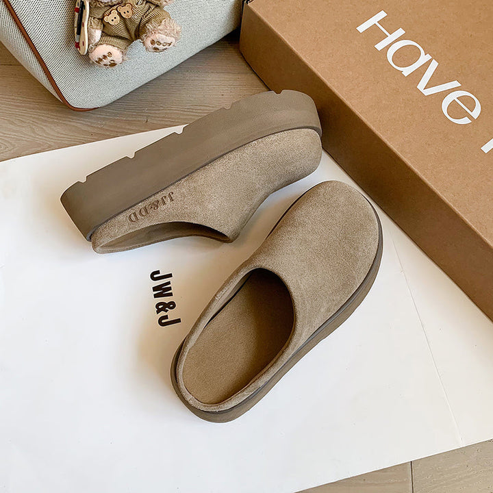 Round Toe Flat Mules – Women’s Cow Suede Comfortable Shoes