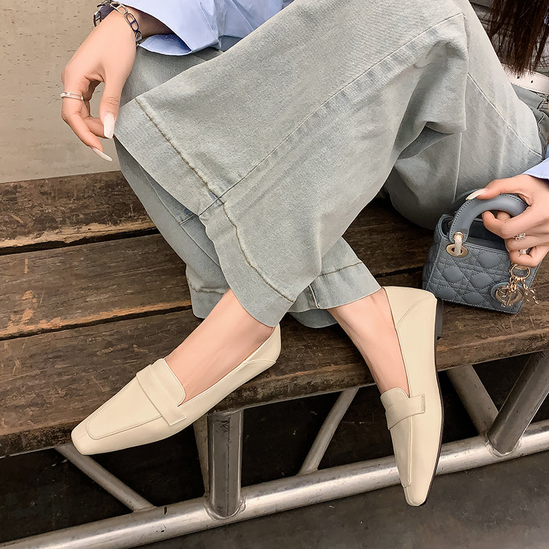 Women Genuine Leather Pointed Toe Retro Slip On Flat Comfortable Loafers