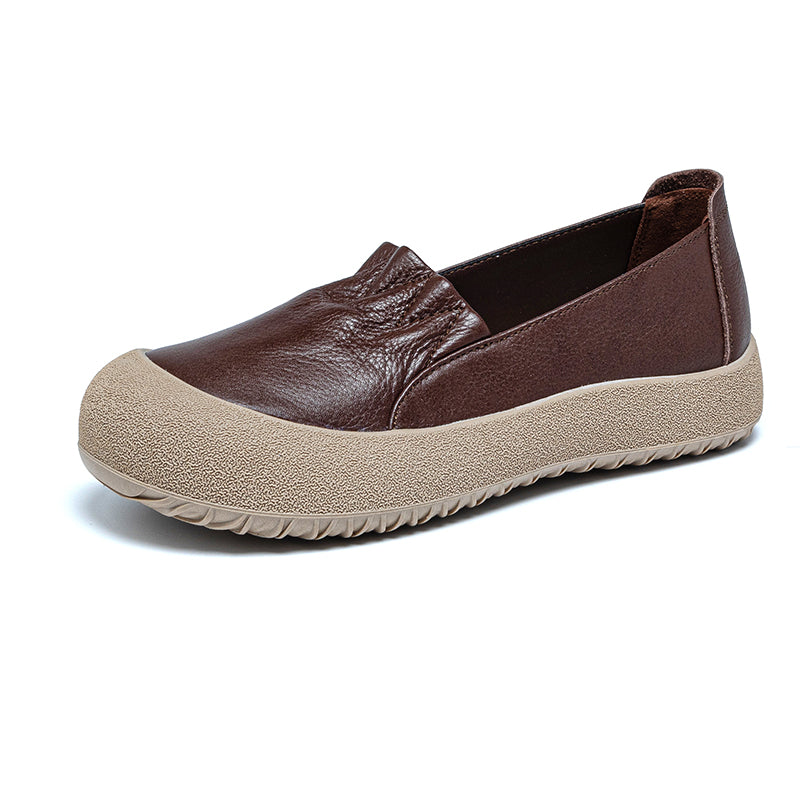 Womens Casual Leather Slip-on Loafers Closed Toe Platform Walking Shoes Anti-Collision