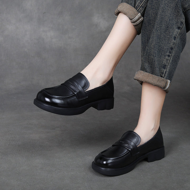 Women's Penny Loafers Leather Slip On Platform Dress Shoes Low Heel