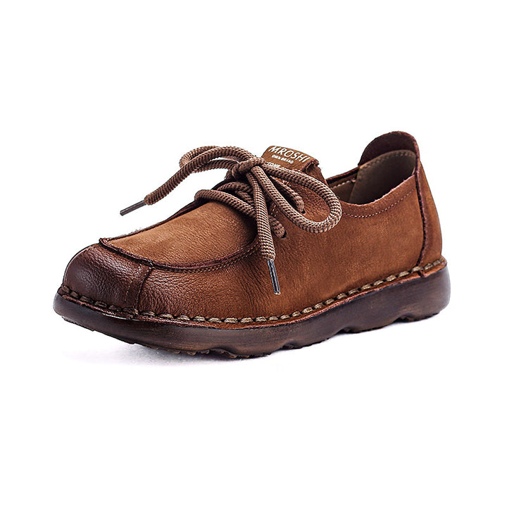 Women's Retro Casual Leather Flats — Comfortable Everyday Walking Shoes