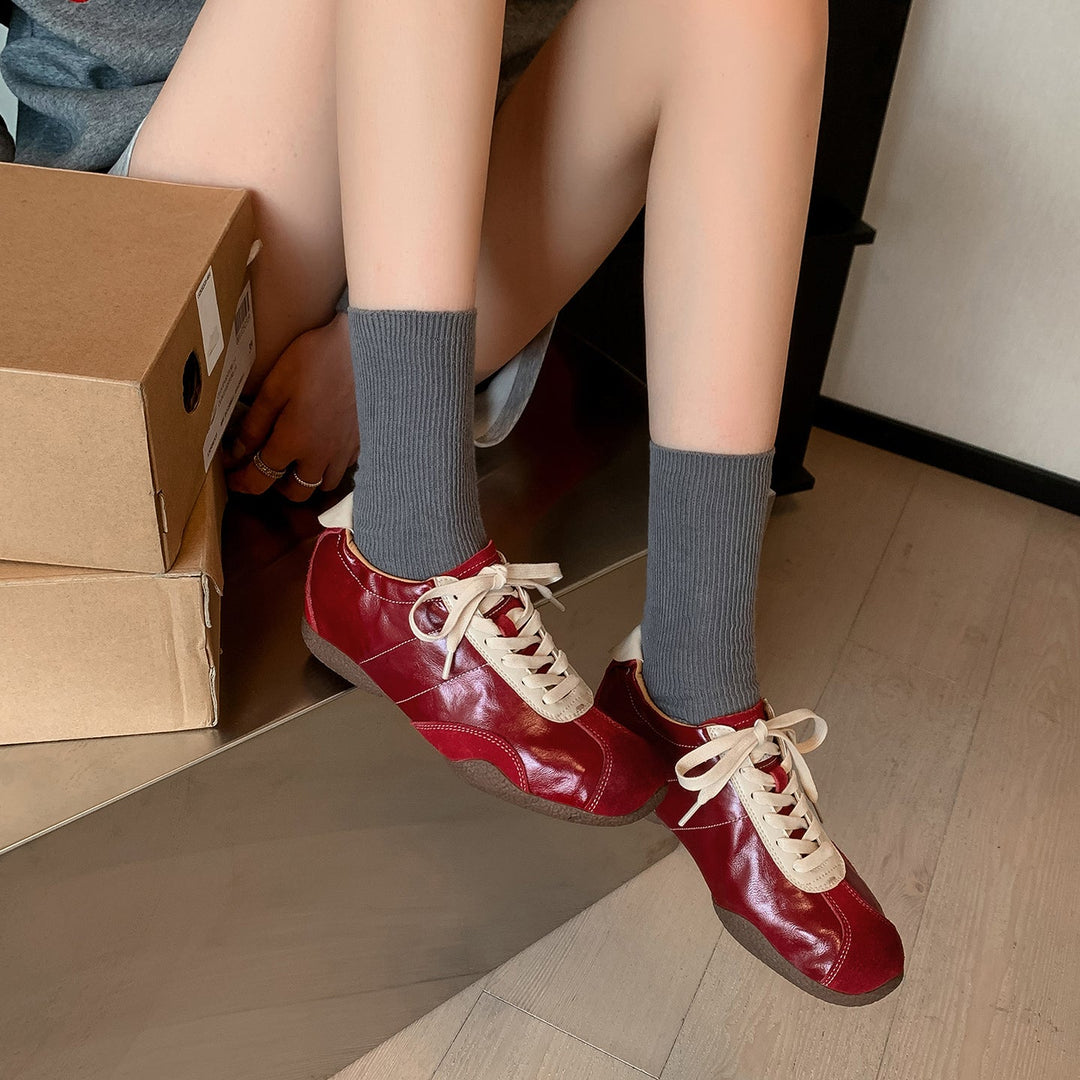Women's Hidden Wedge Suede Sheepskin Sneakers Lace Up Height Increasing Casual Shoes